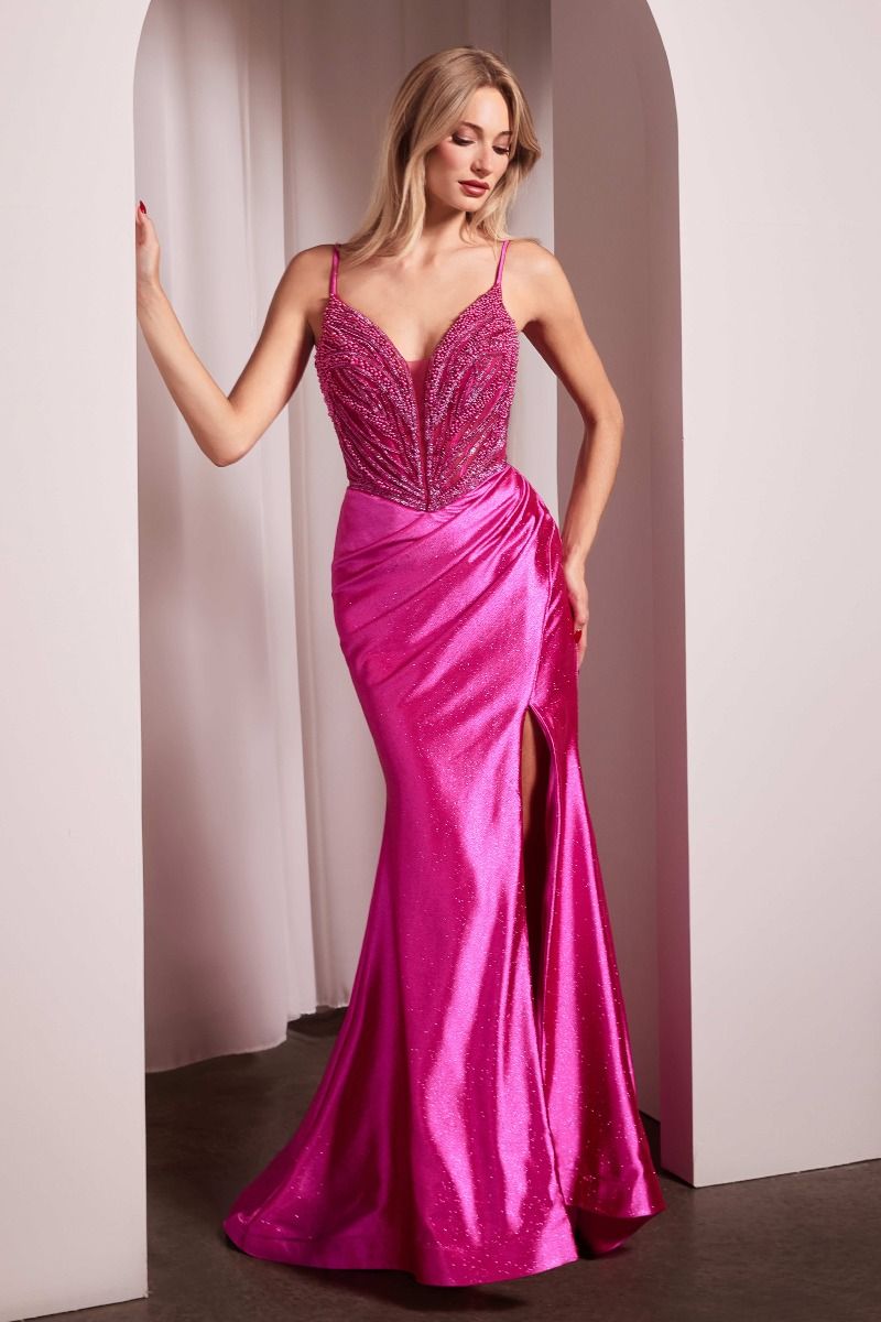 Prom Dresses Long Fitted Formal Glitter Prom Dress Fuchsia