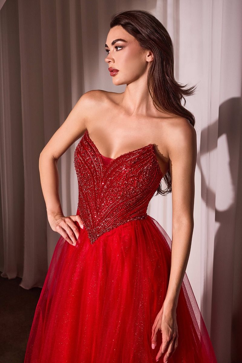 Prom Dresses Long A Line Formal Prom Beaded Dress Red