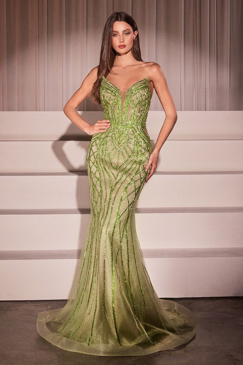 Prom Dresses Formal Glitter Prom Fitted Long Dress Greenery