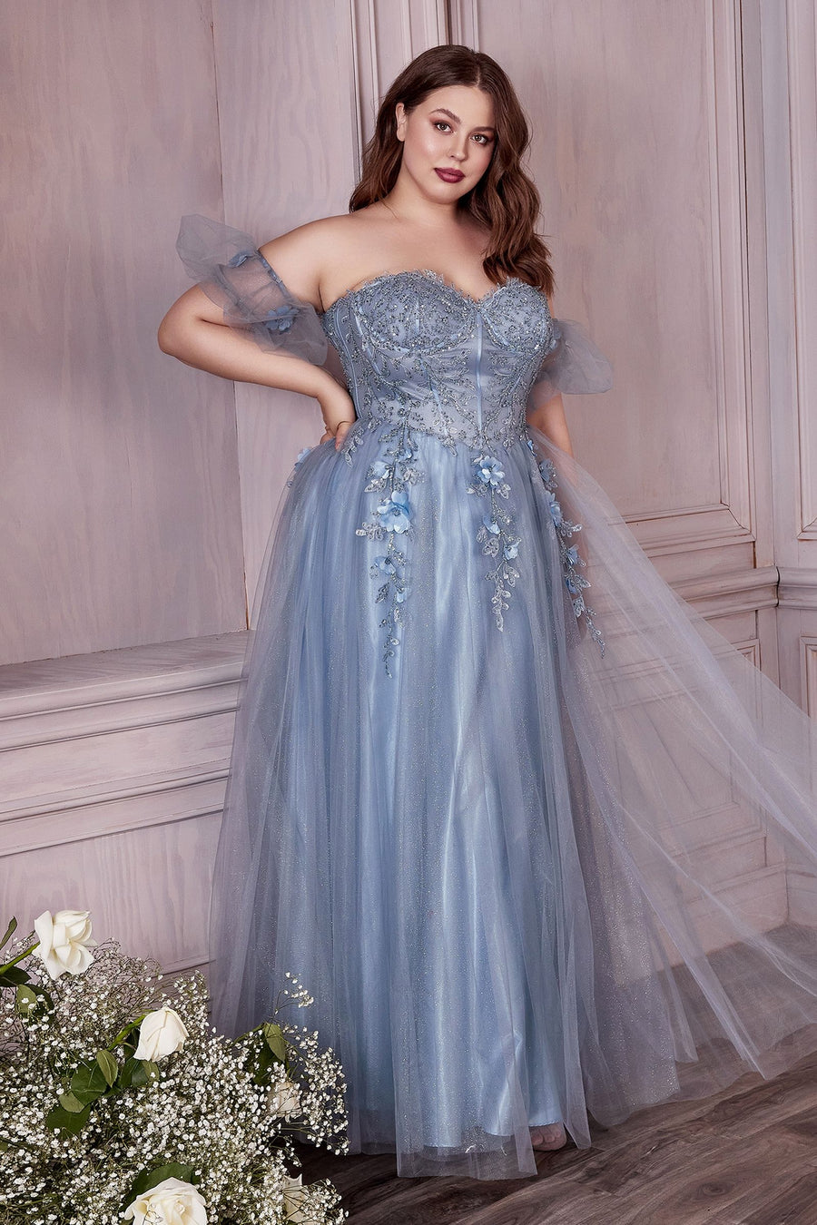 فستان LaDivine CD0191C الرسمي طويل بدون حمالات ومقاس كبير للحفلات الراقصة
