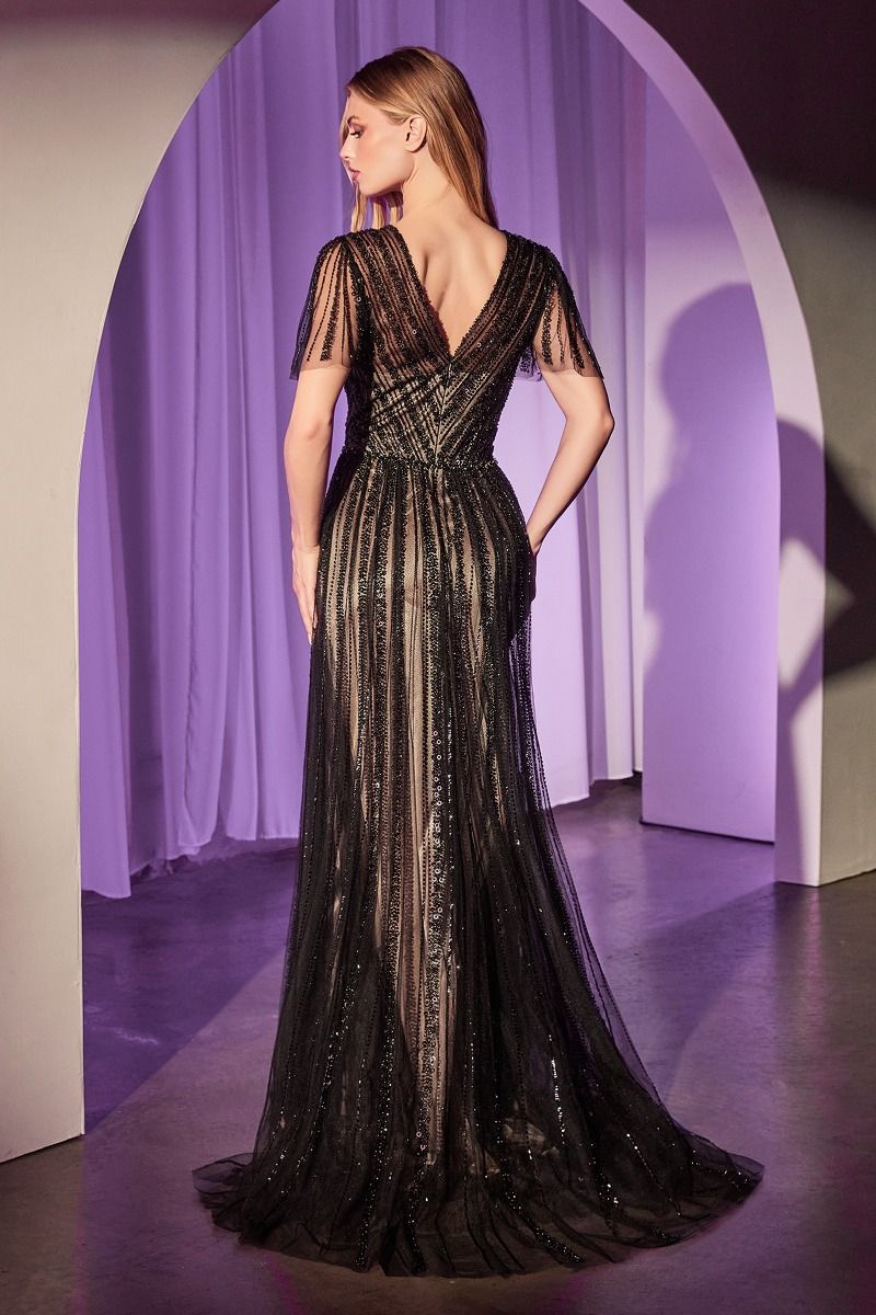 Formal Dresses Long Beaded A Line Formal Dress Black Nude
