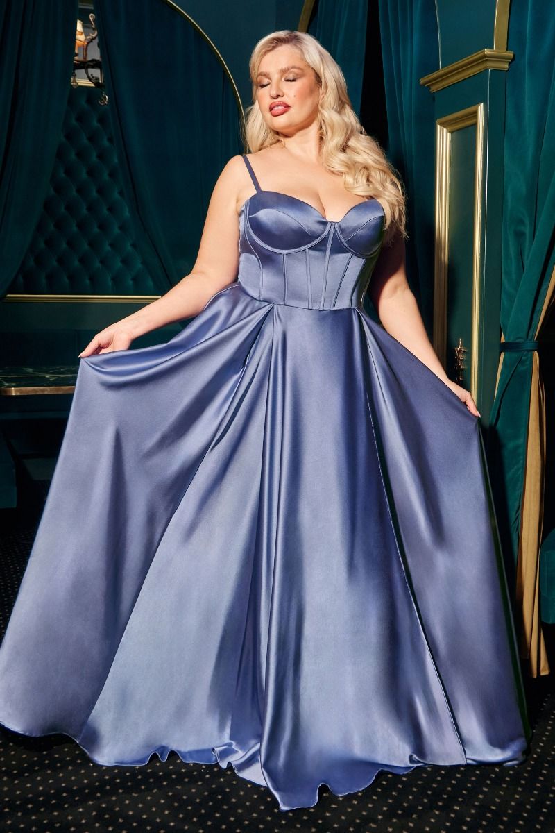 Plus Size Dresses Long Plus Size Formal Corset Dress Smoky Blue