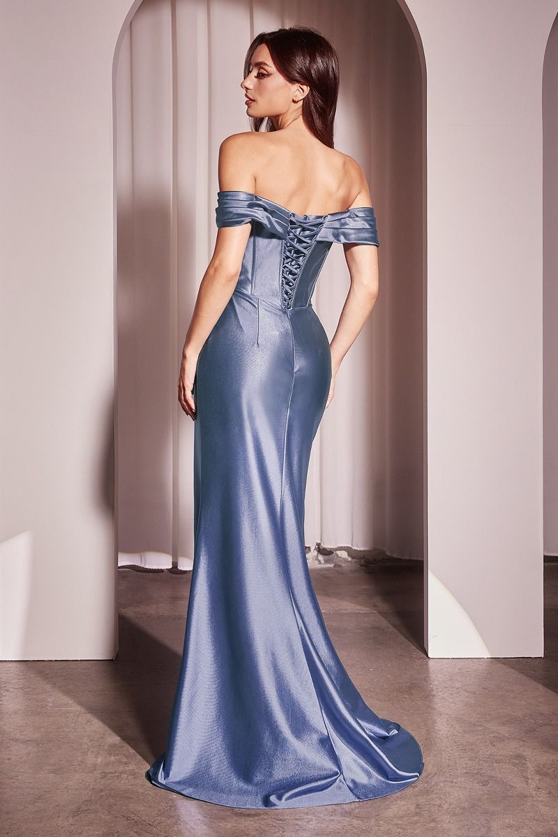 Prom Dresses Long Fitted Slit Formal Evening Prom Dress Smoky Blue