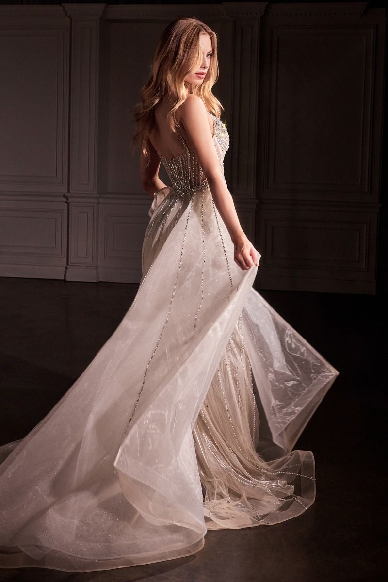 Prom Dresses Long Beaded Formal Overskirt Prom Gown Platinum