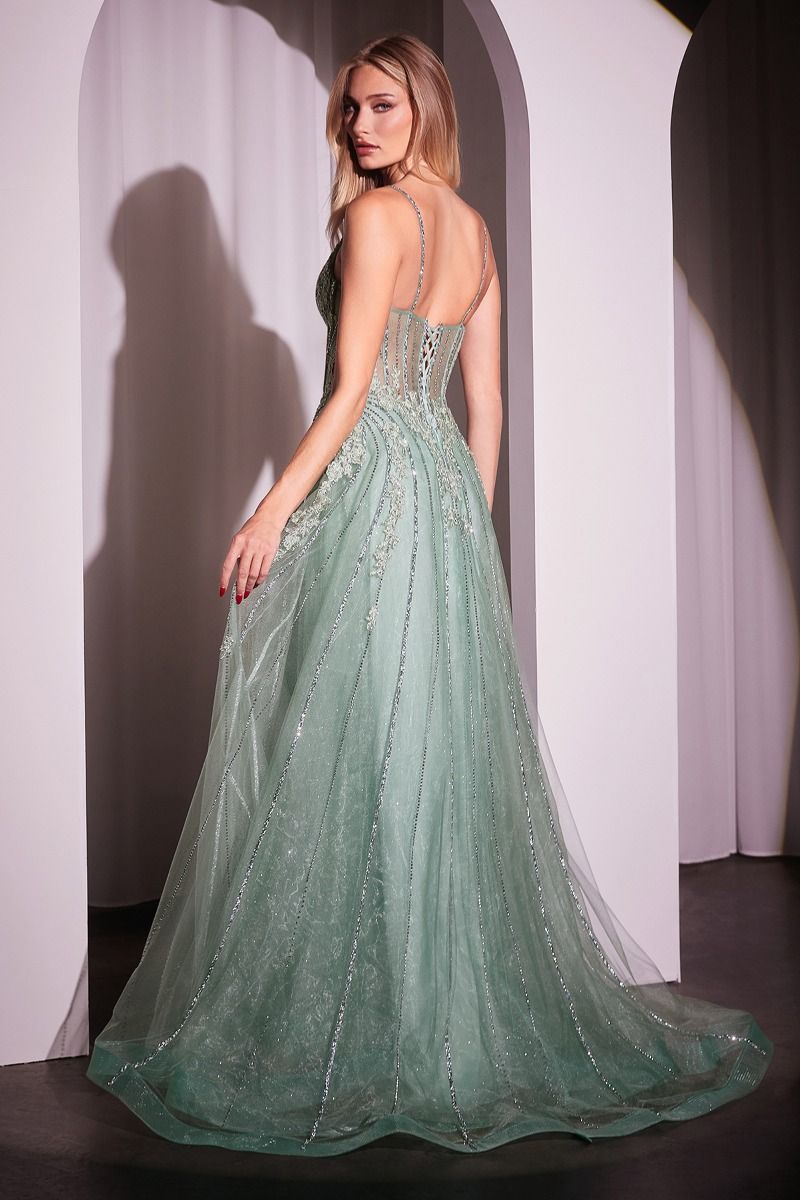 Prom Dresses Beaded Long Formal Prom A Line Dress Sage