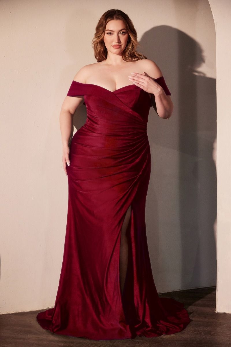 Plus Size Dresses Plus Size Formal Long Fitted Prom Dress Burgundy