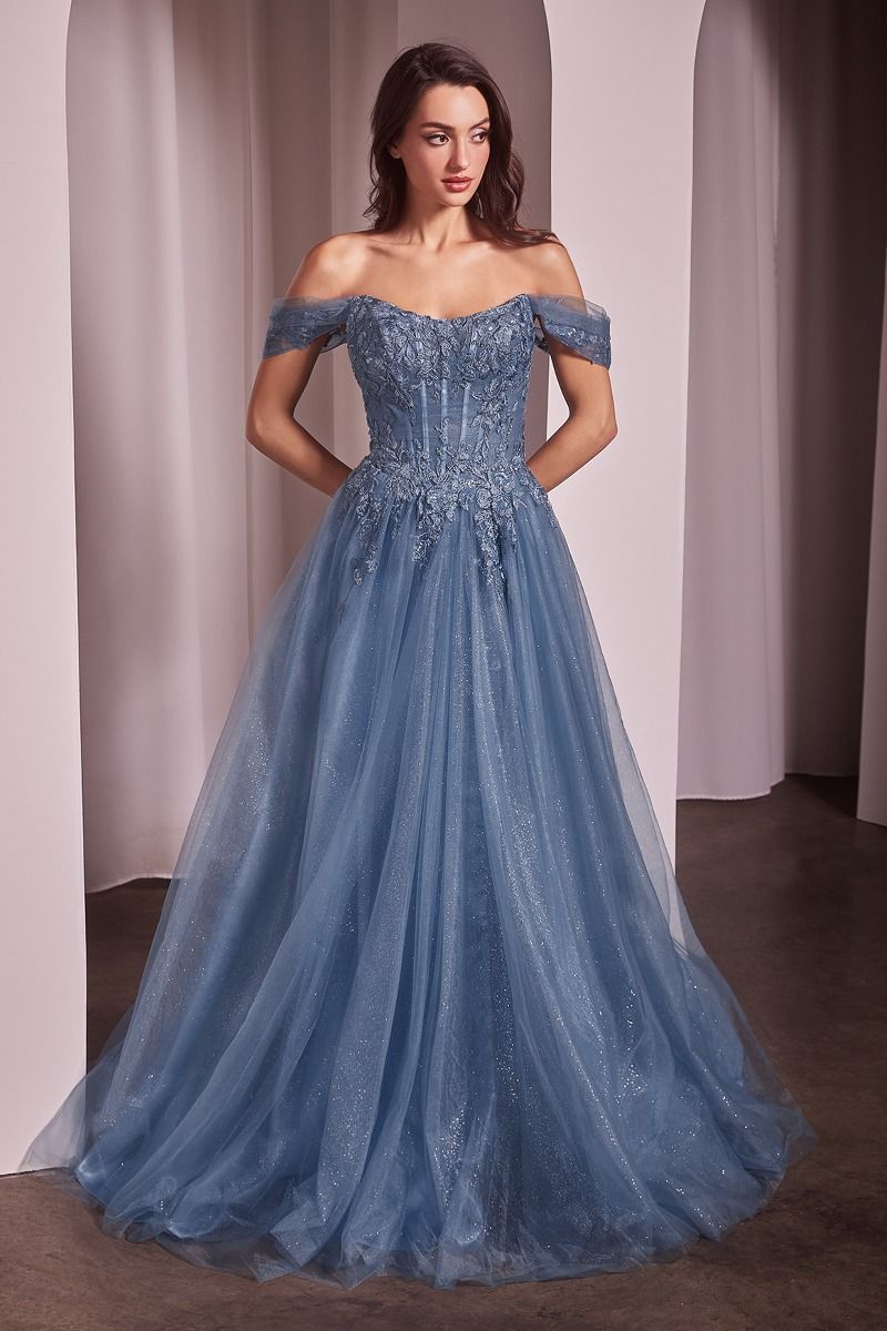 Prom Dresses Long Ball Gown A Line Corset Prom Dress Smoky Blue