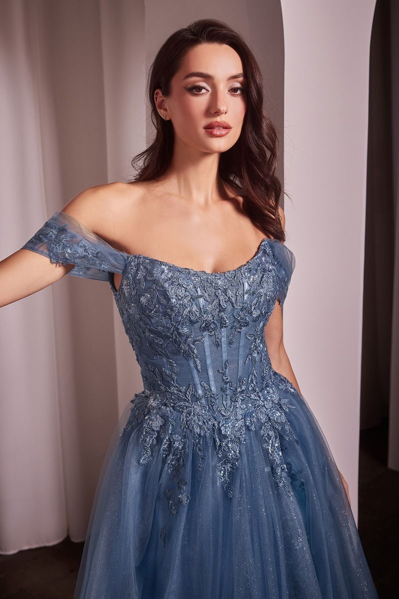 Prom Dresses Long Ball Gown A Line Corset Prom Dress Smoky Blue