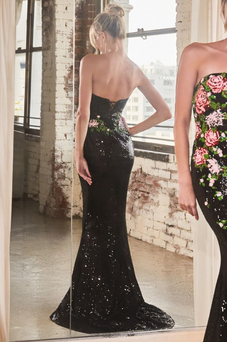 Prom Dresses Long Floral Formal Prom Sequin Dress Black