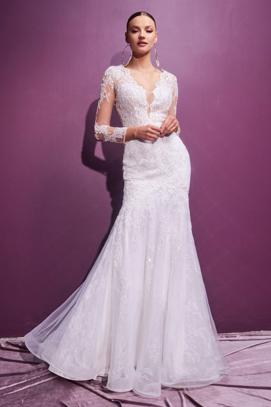 Wedding Dresses Long Sleeve Bridal Lace Mermaid Wedding Dress Off White