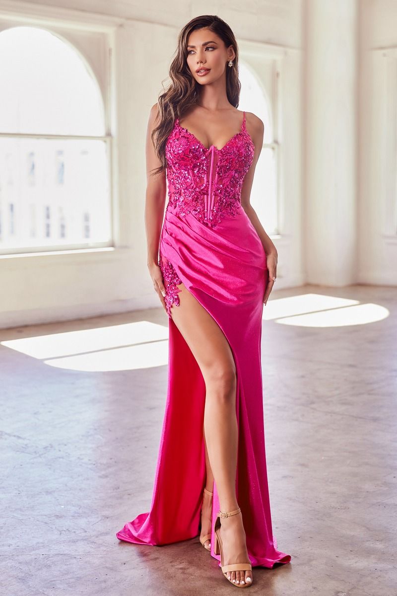 Prom Dresses Glitter Mermaid Long Formal Prom Gown Fuchsia