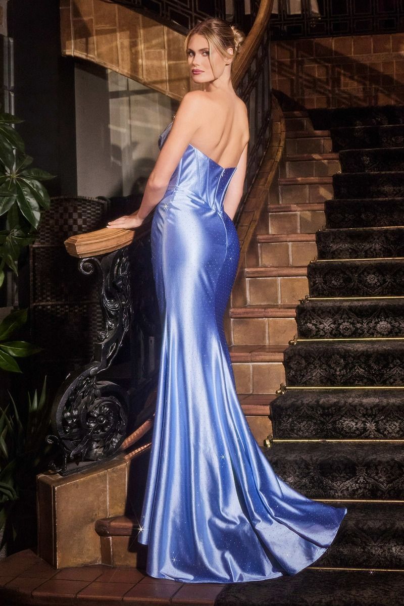 Prom Dresses Beaded Long Slit Formal Prom Dress Dusty Blue