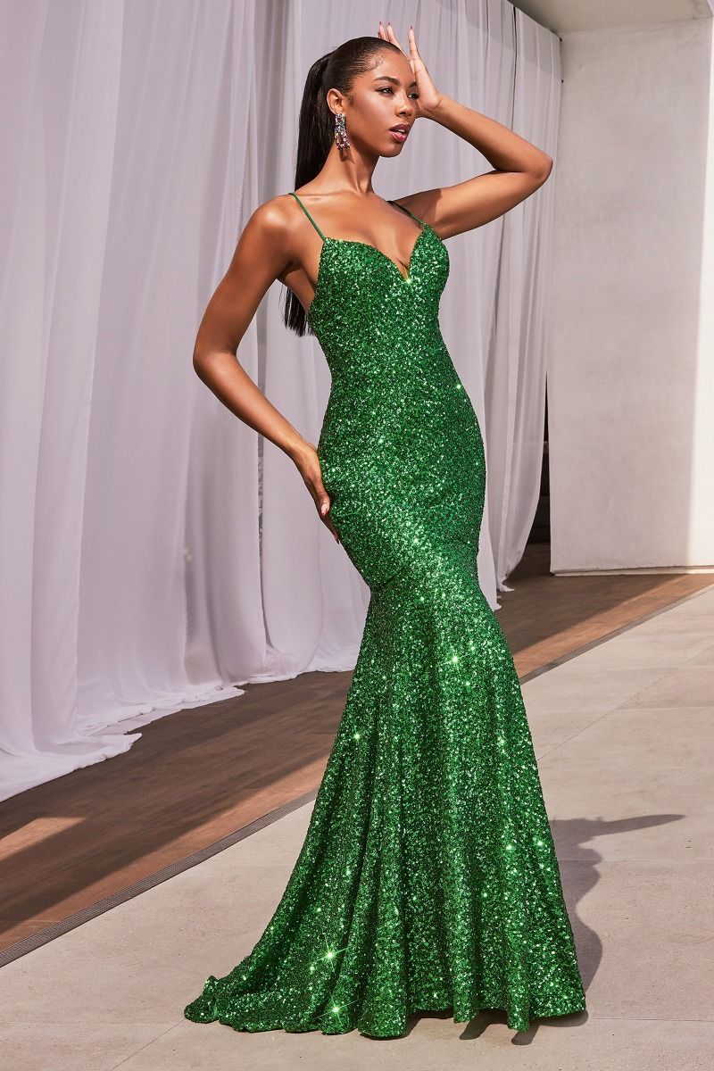 Prom Dresses Long Formal Sequins Mermaid Prom Gown Emerald