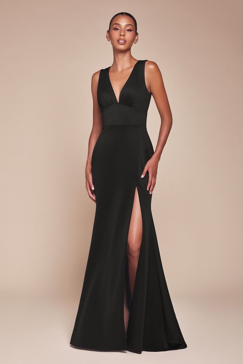 Formal Dresses Fitted Slit Long Formal Evening Gown Black