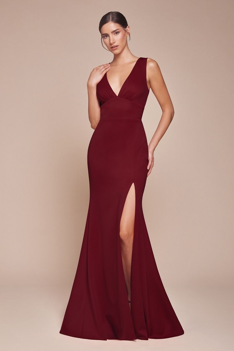 Formal Dresses Fitted Slit Long Formal Evening Gown Burgundy