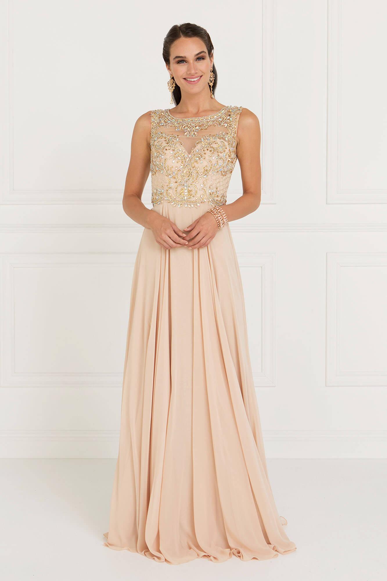 Chiffon Illusion Sweetheart Long Prom Dress - The Dress Outlet Elizabeth K
