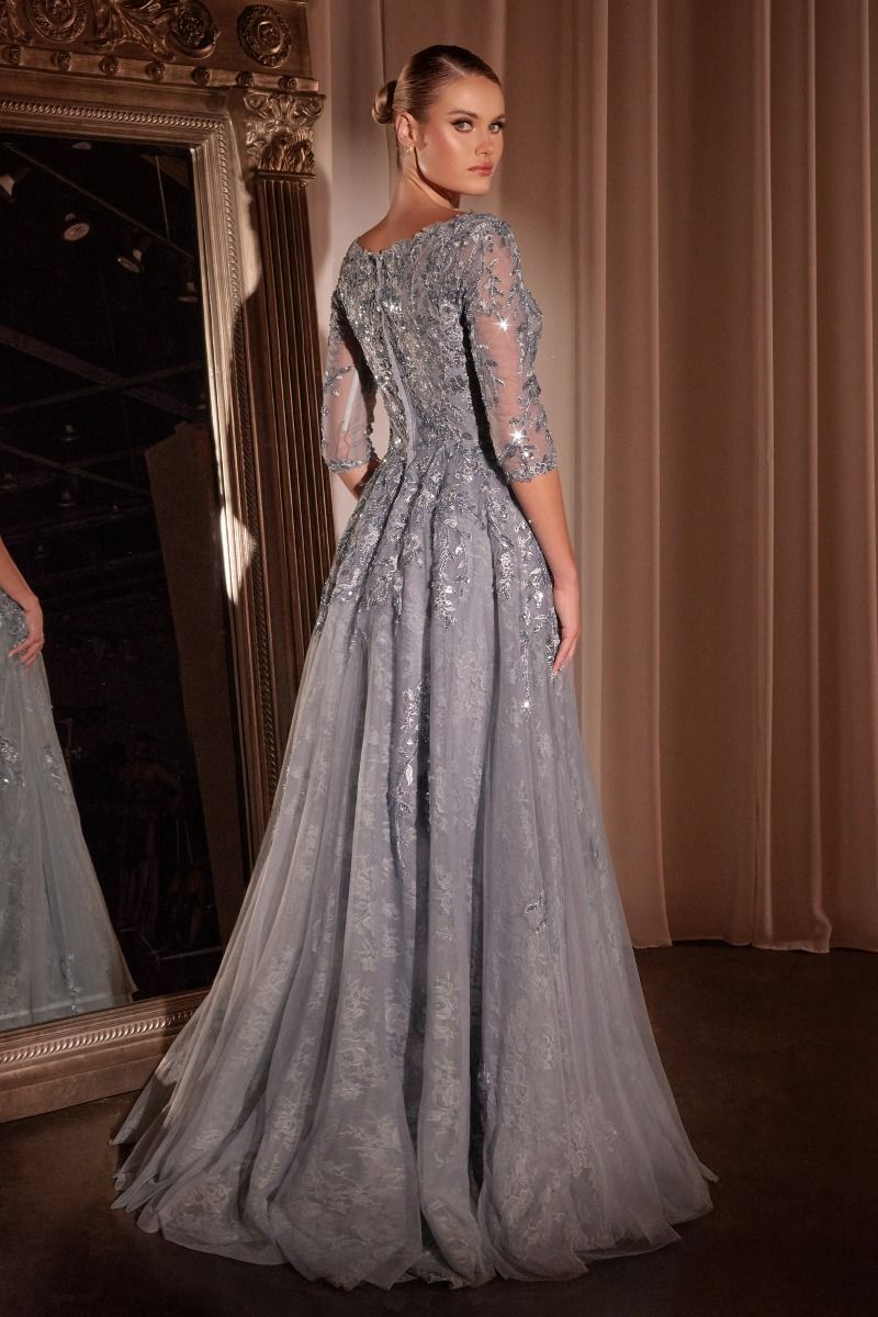 Formal Dresses Long Formal A Line Lace Evening Dress Smoky Blue