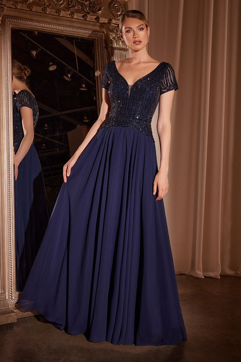 Formal Dresses Long A Line Formal Beaded Evening Dress Navy