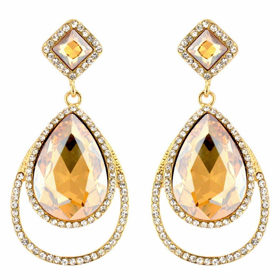 Clear Diamante Teardrop Shaped Rhinestone Earrings - The Dress Outlet