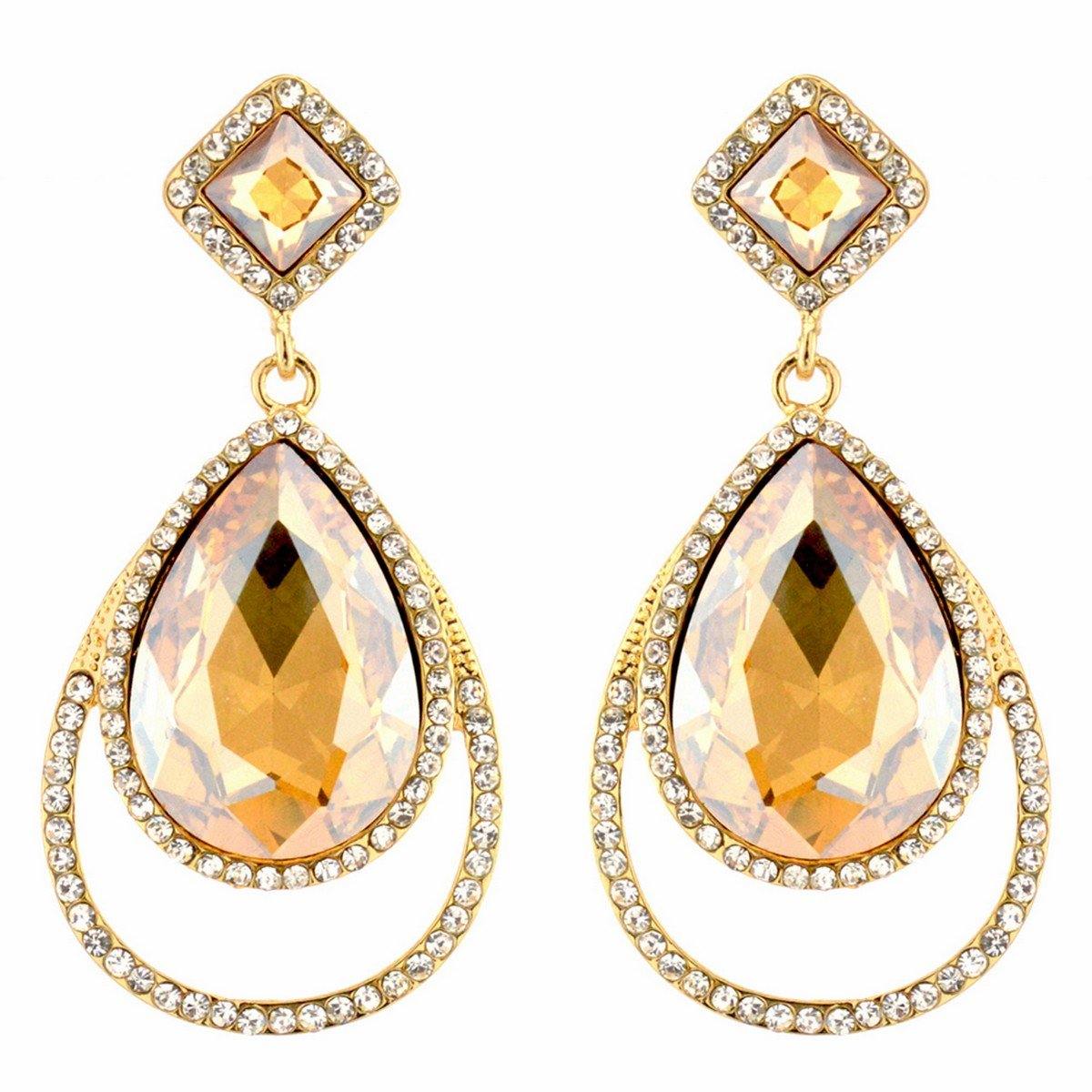 Clear Diamante Teardrop Shaped Rhinestone Earrings - The Dress Outlet