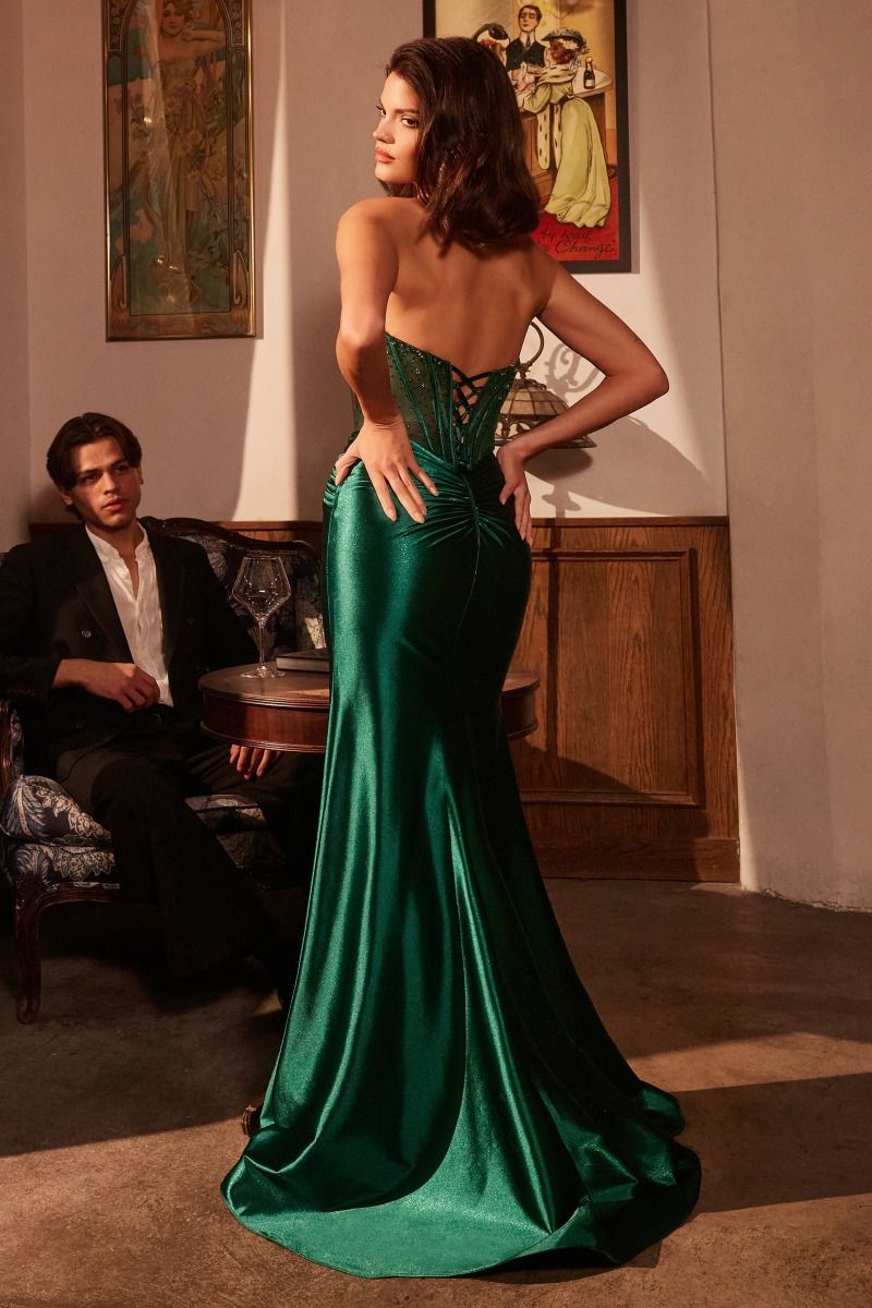Prom Dresses Long Beaded Corset Formal Fitted Prom Gown Emerald