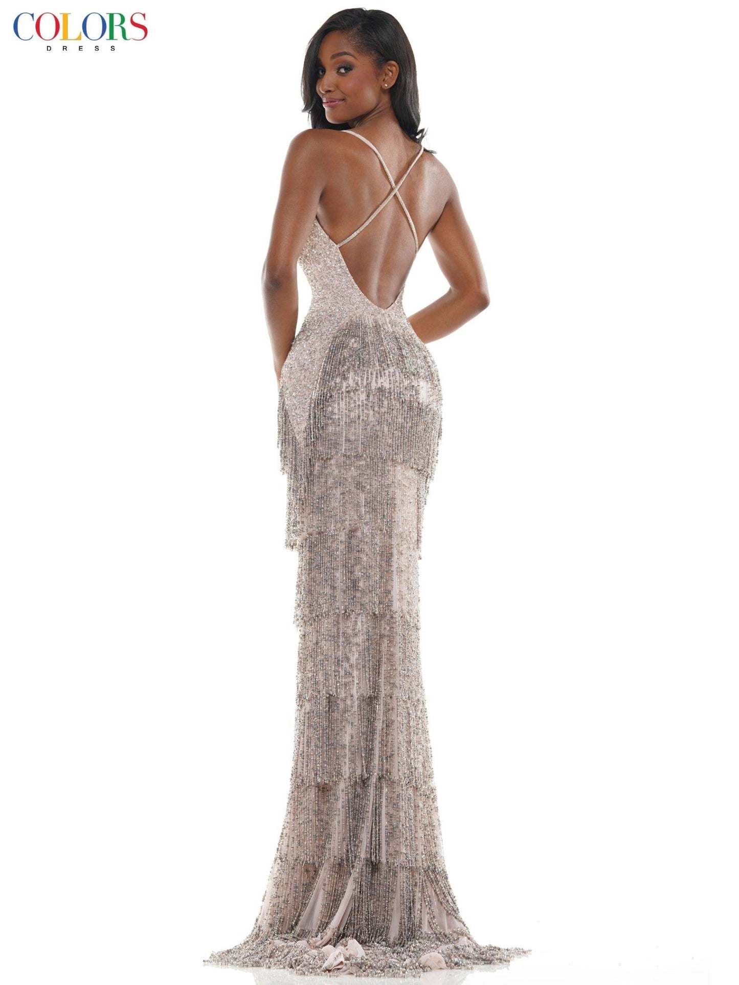 Colors Long Beaded Formal Fitted Prom Dress 114 - The Dress Outlet