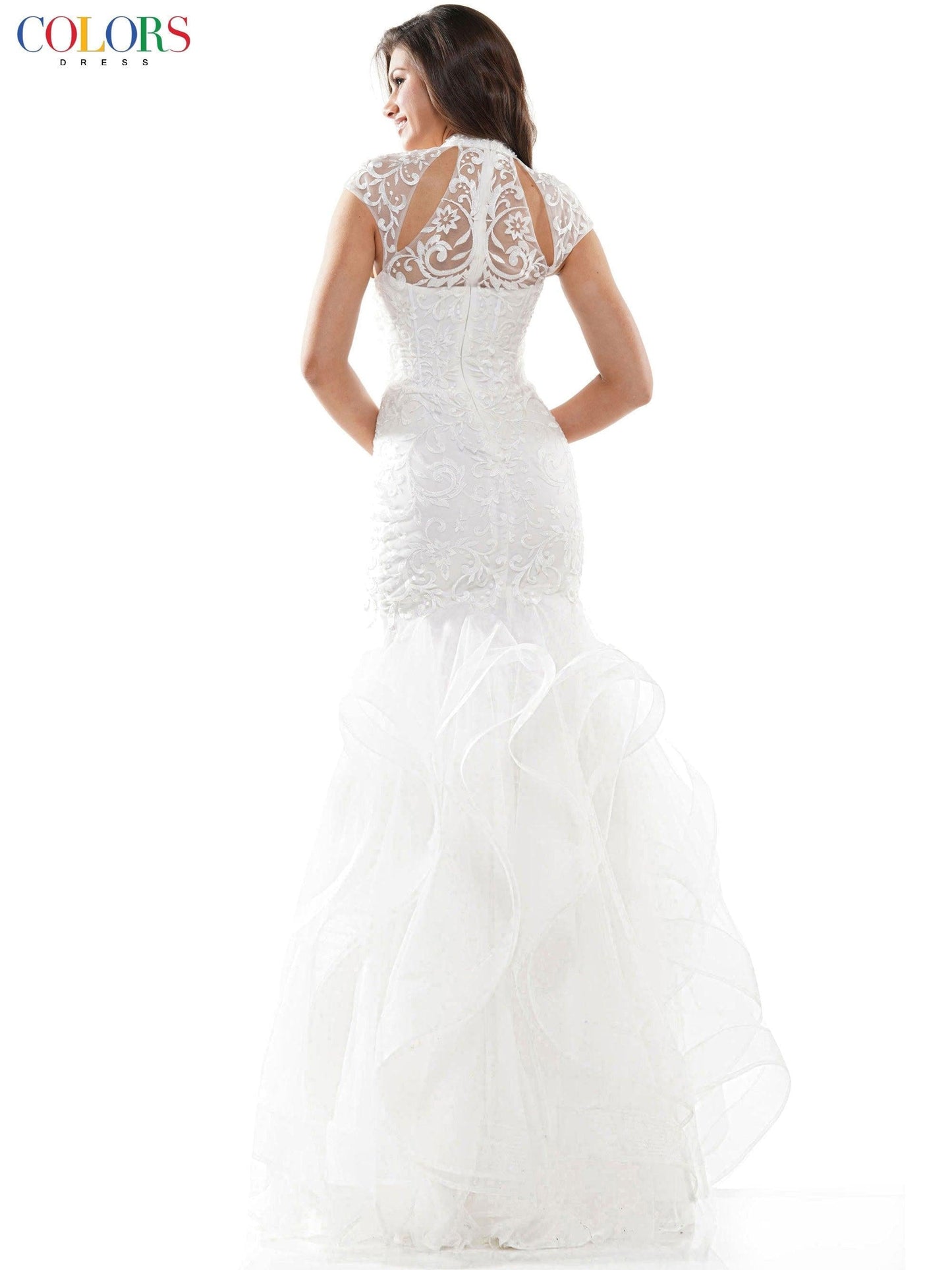 Colors Long Cap Sleeve Formal Mermaid Prom Gown 842 - The Dress Outlet