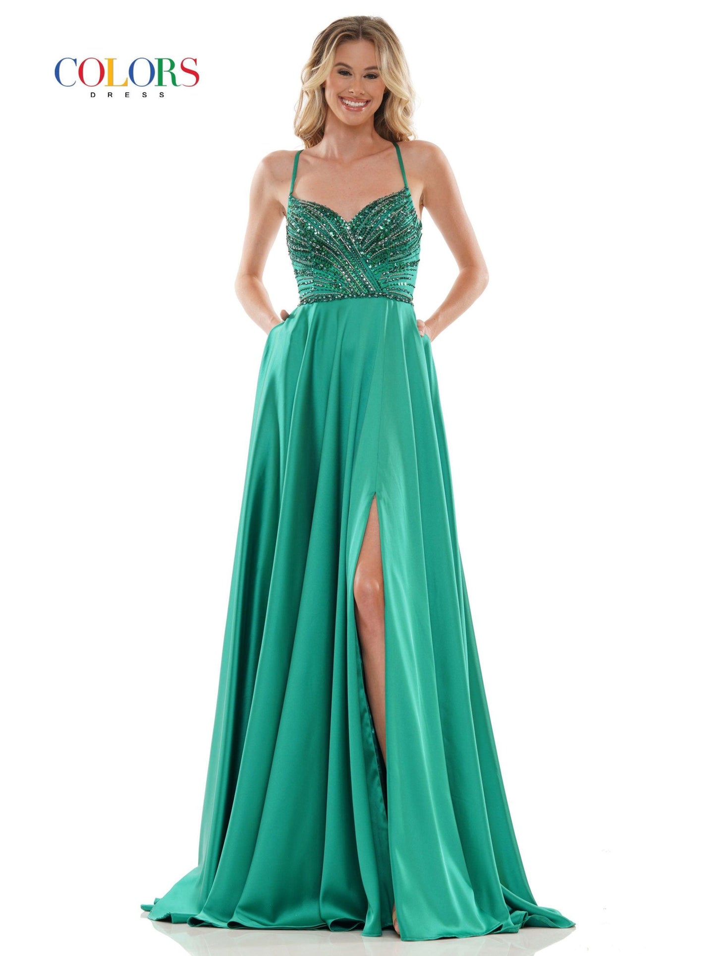 Colors Long Formal Beaded Prom Dress 2672 - The Dress Outlet