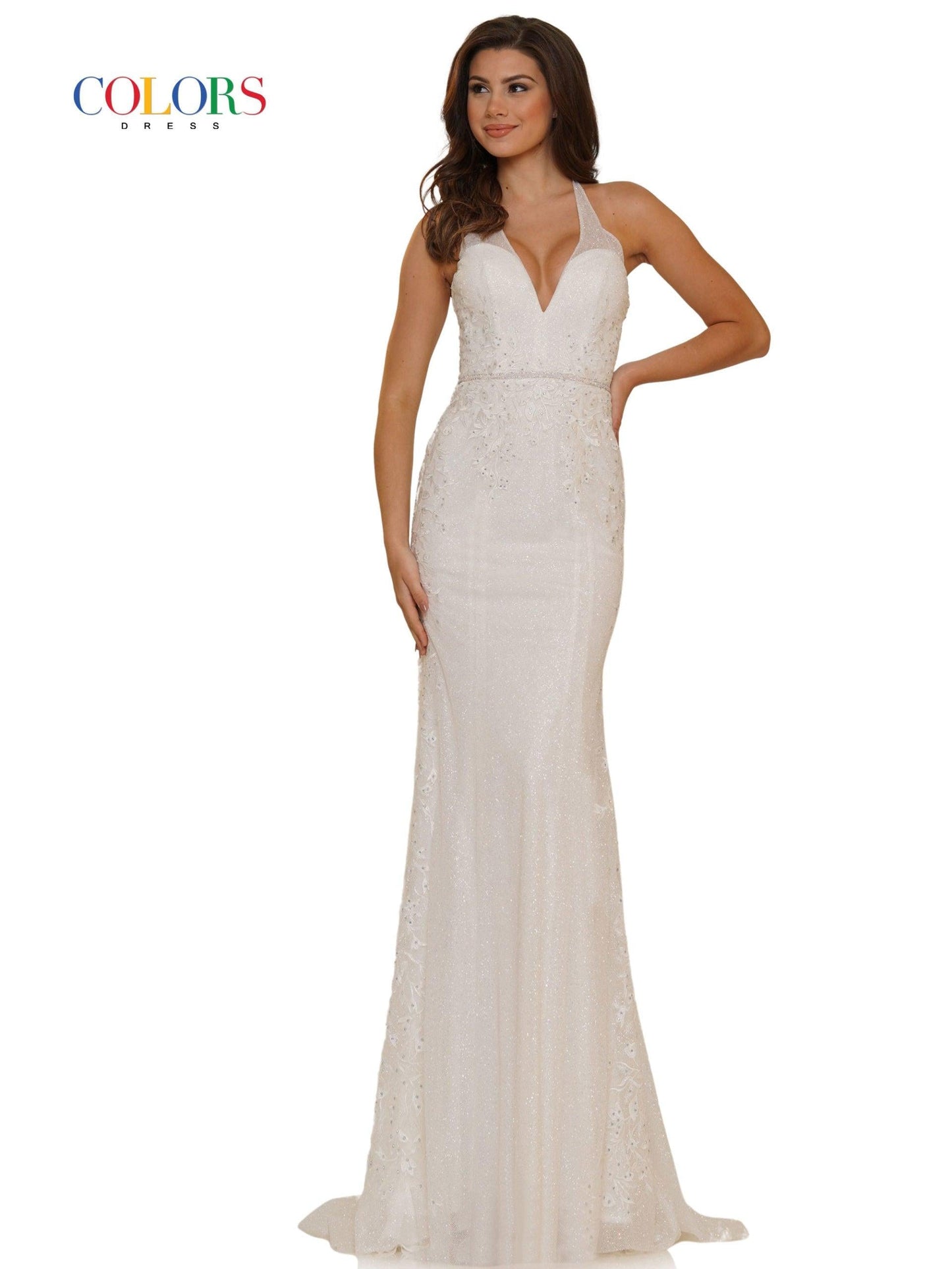 Colors Long Formal Halter Fitted Prom Dress 2686 - The Dress Outlet