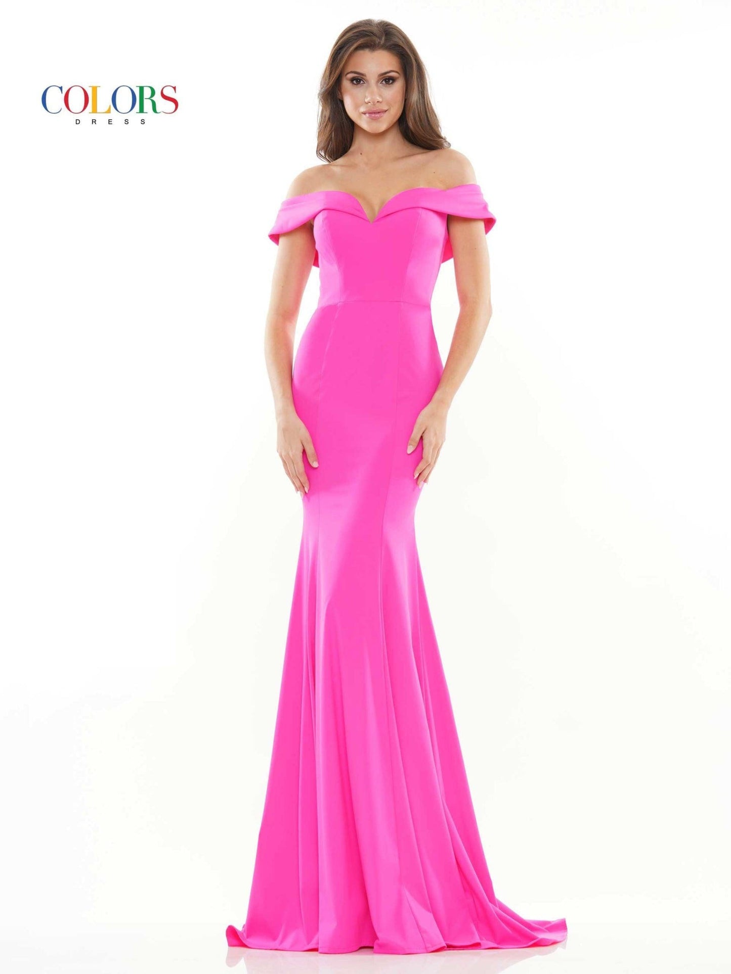 Colors Long Off Shoulder Fitted Prom Dress 2692 - The Dress Outlet
