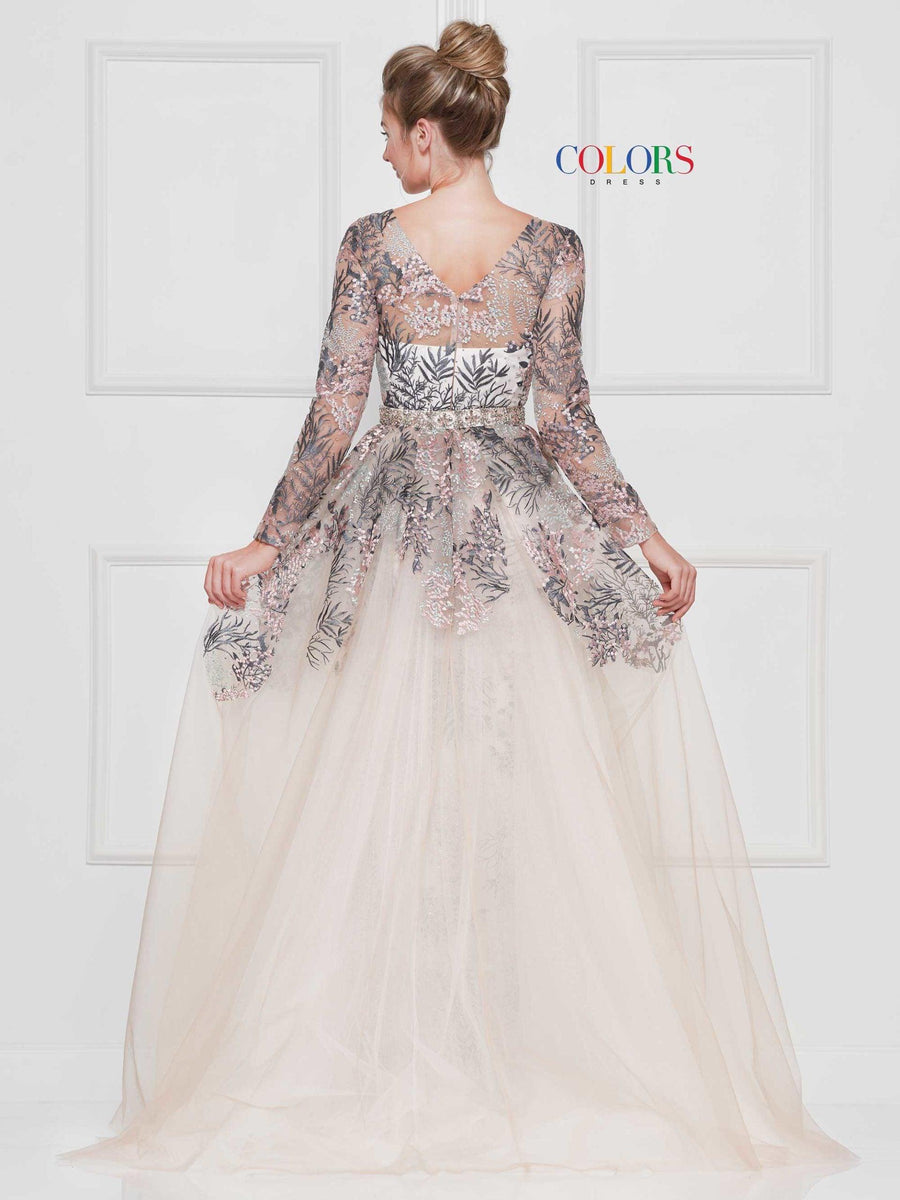 Colors Long Sleeve Formal Prom Dress 1830SL - The Dress Outlet