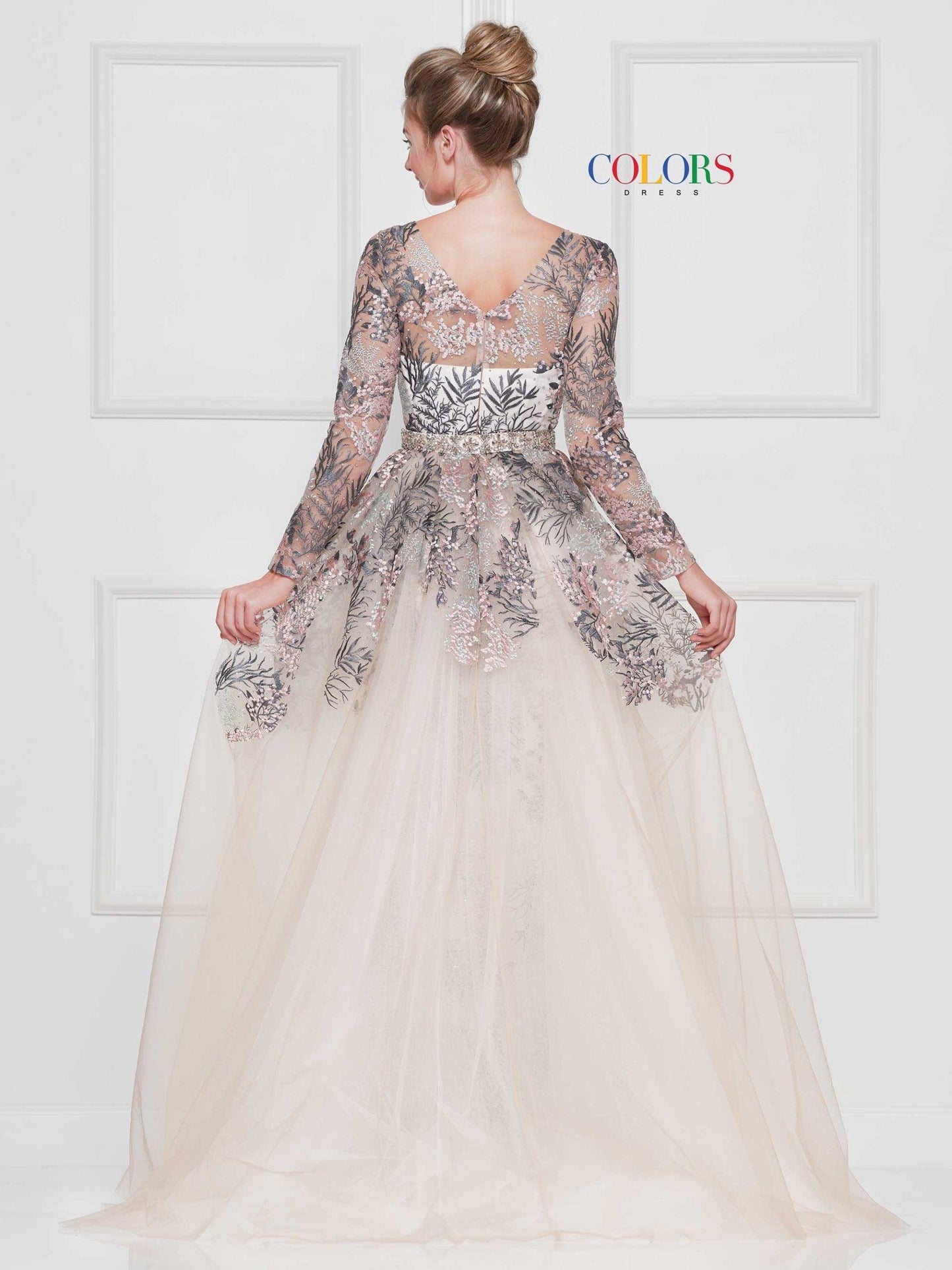 Colors Long Sleeve Formal Prom Dress 1830SL - The Dress Outlet