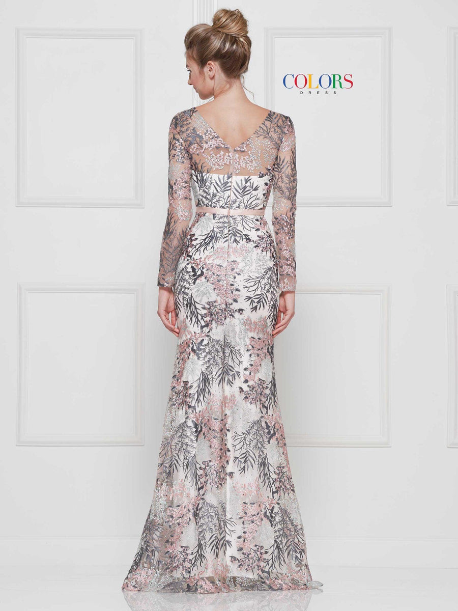 Colors Long Sleeve Formal Prom Dress 1830SL - The Dress Outlet