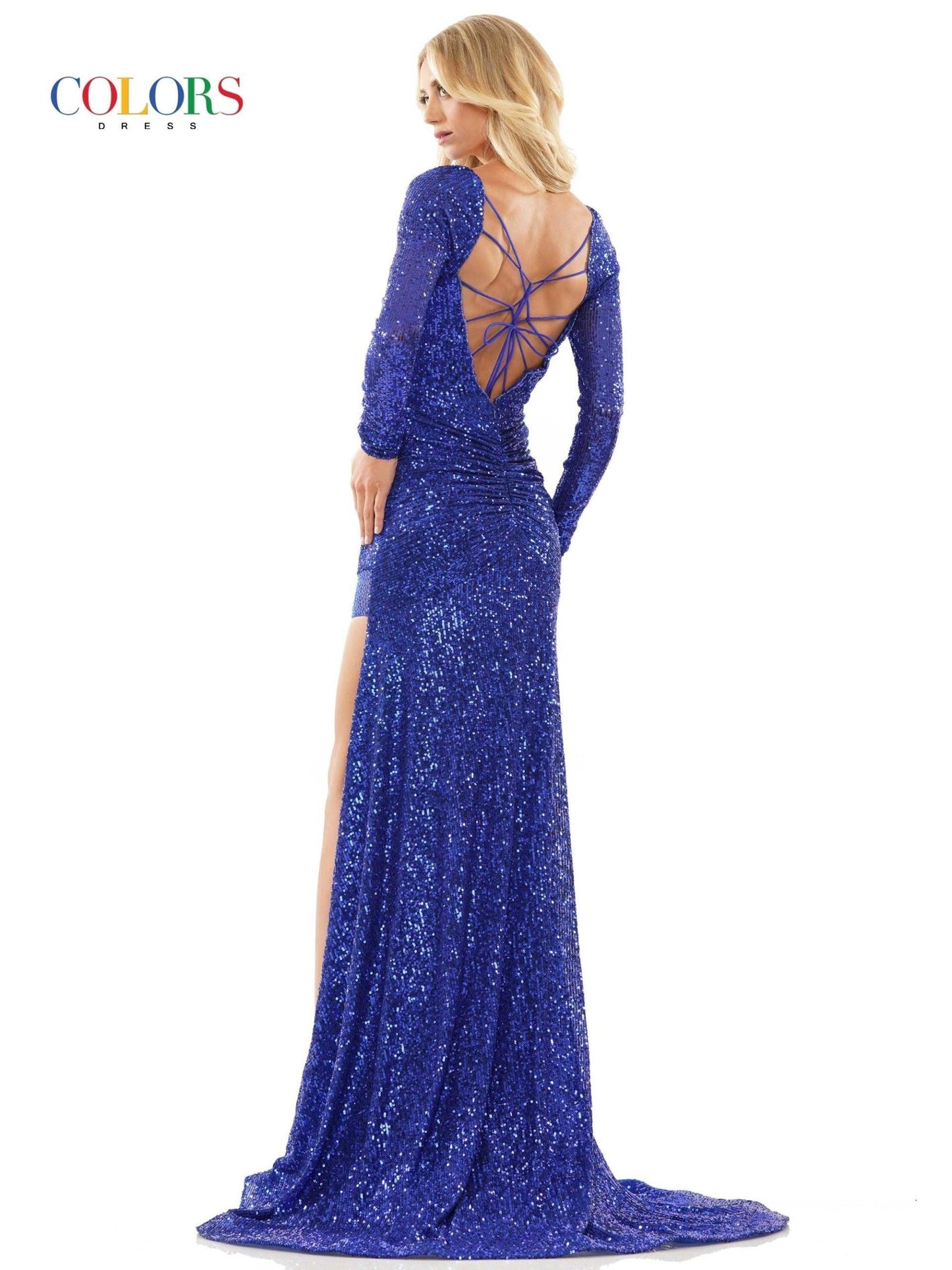 Colors Long Sleeve Sparkling Evening Dress 2849 - The Dress Outlet