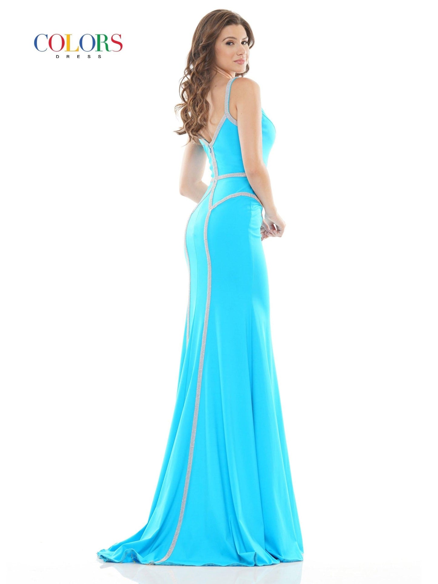 Colors Long Sleeveless Formal Beaded Dress 2696 - The Dress Outlet