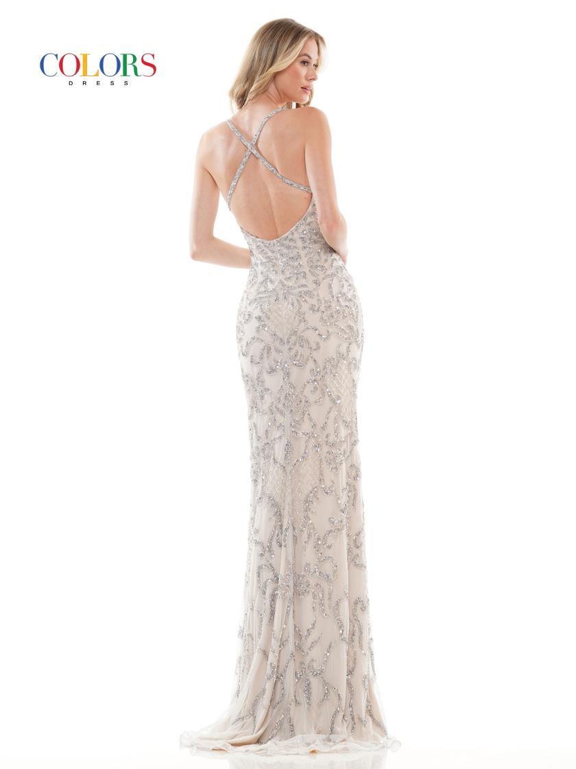 Colors Long Spaghetti Strap Beaded Prom Dress 119 - The Dress Outlet