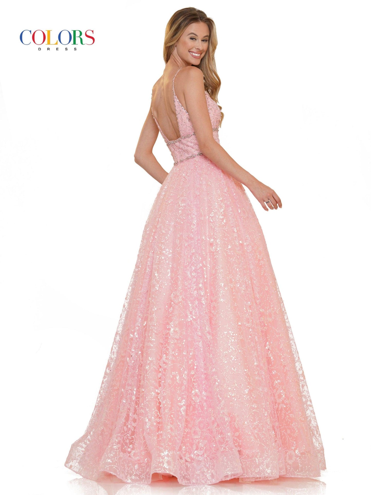 Colors Prom Long Formal Beaded Mesh Ball Gown 2288 - The Dress Outlet