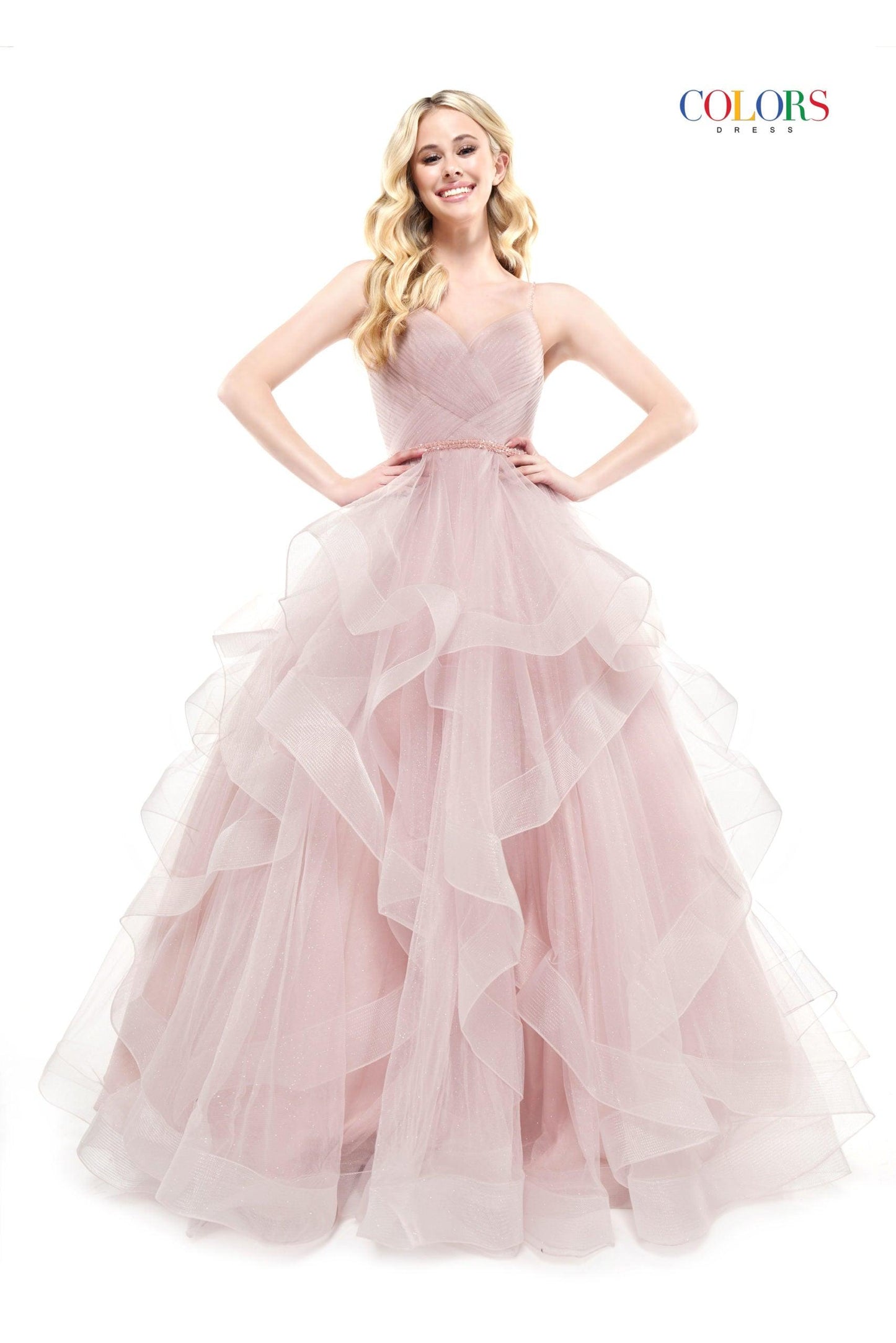 Colors Prom Long Formal Glitter Mesh Ball Gown 2381 - The Dress Outlet