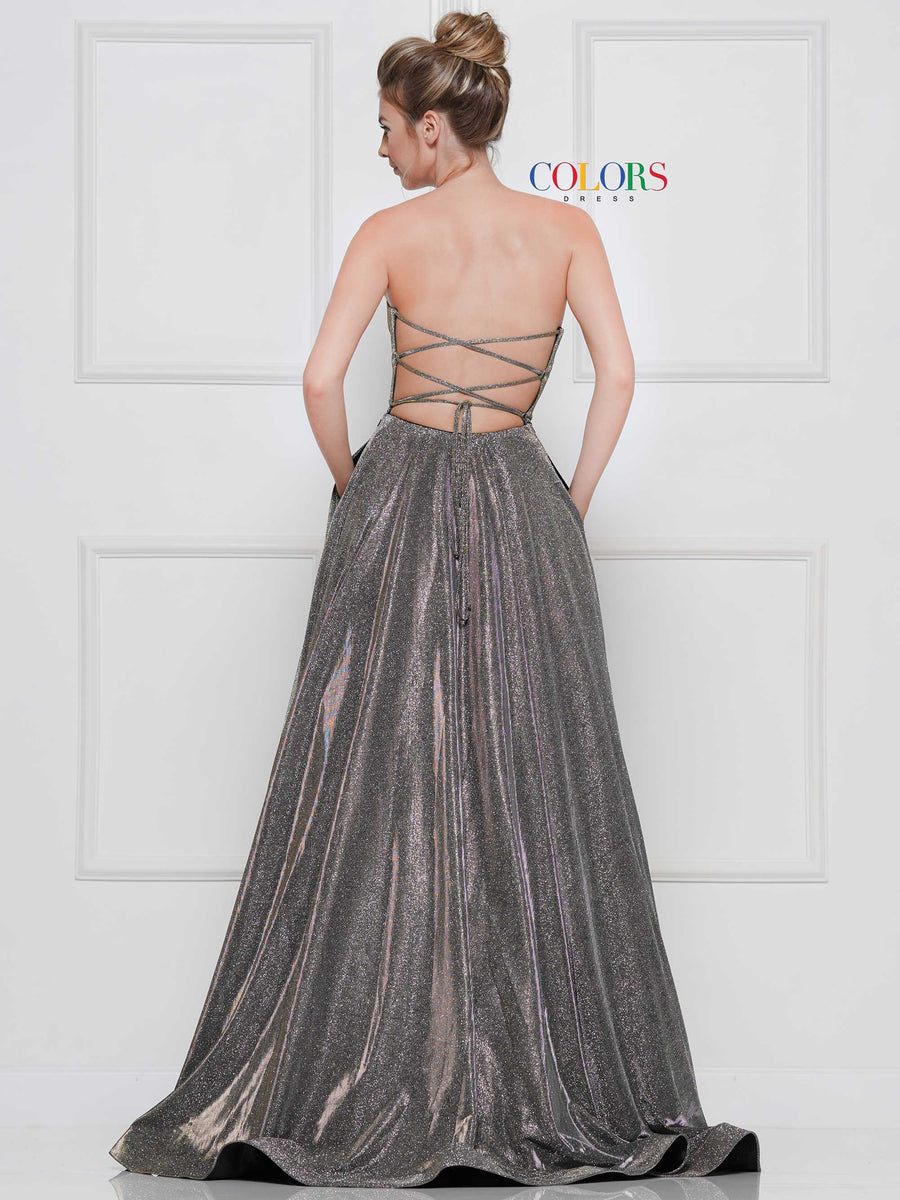 Colors Prom Long Strapless Glitter Ball Gown 2078 - The Dress Outlet