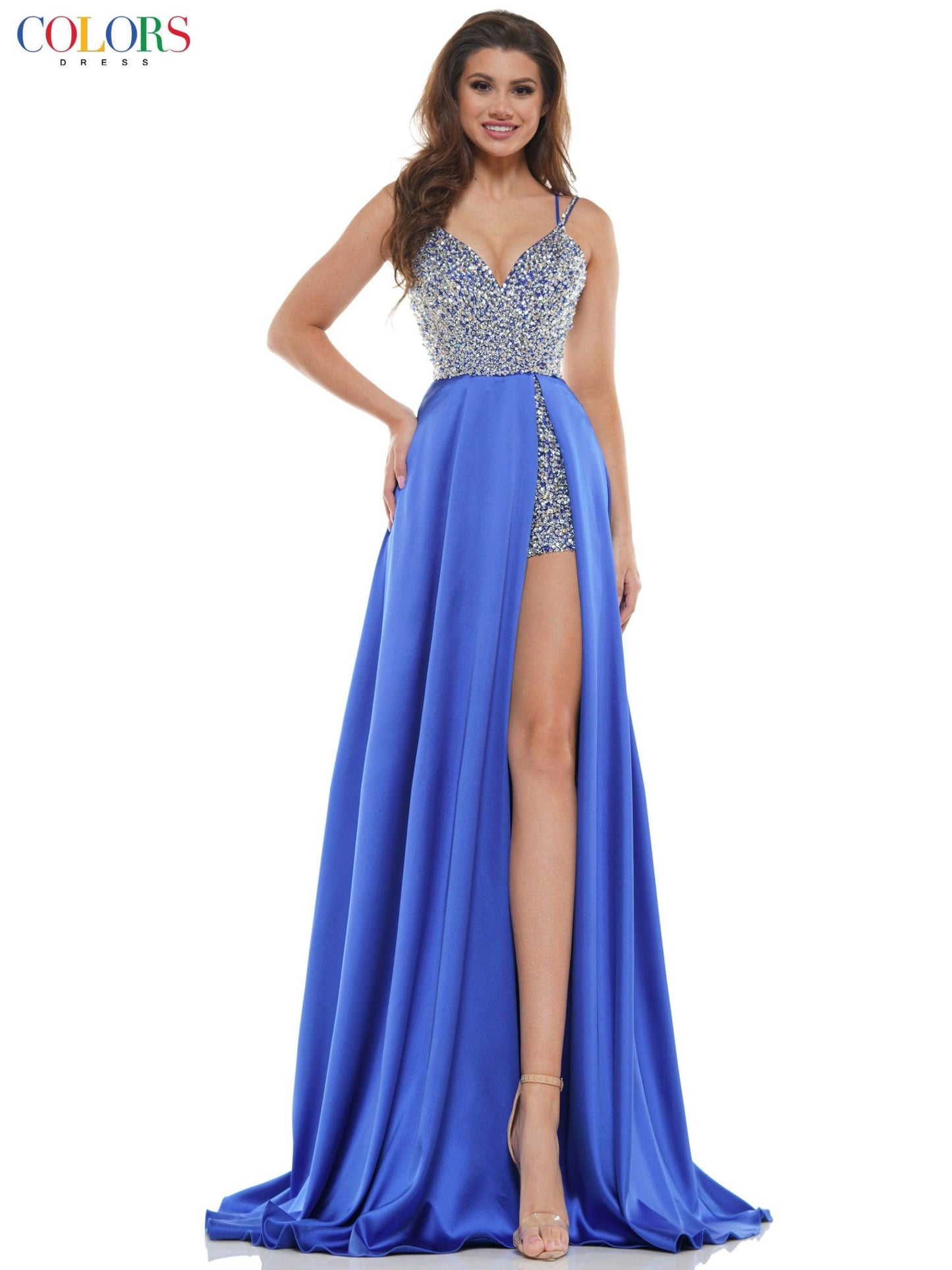 Colors Prom Short Beaded Romper Skirt Overlay 2604 - The Dress Outlet