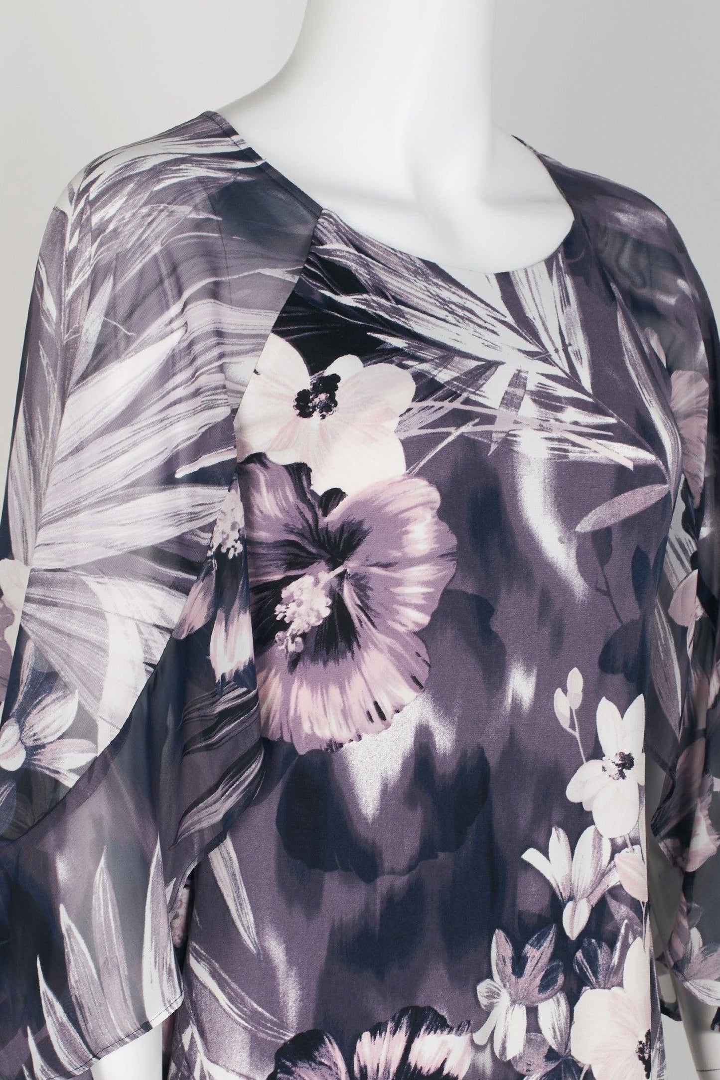 Connected Apparel Short 3/4 Sleeve Chiffon Dress - The Dress Outlet