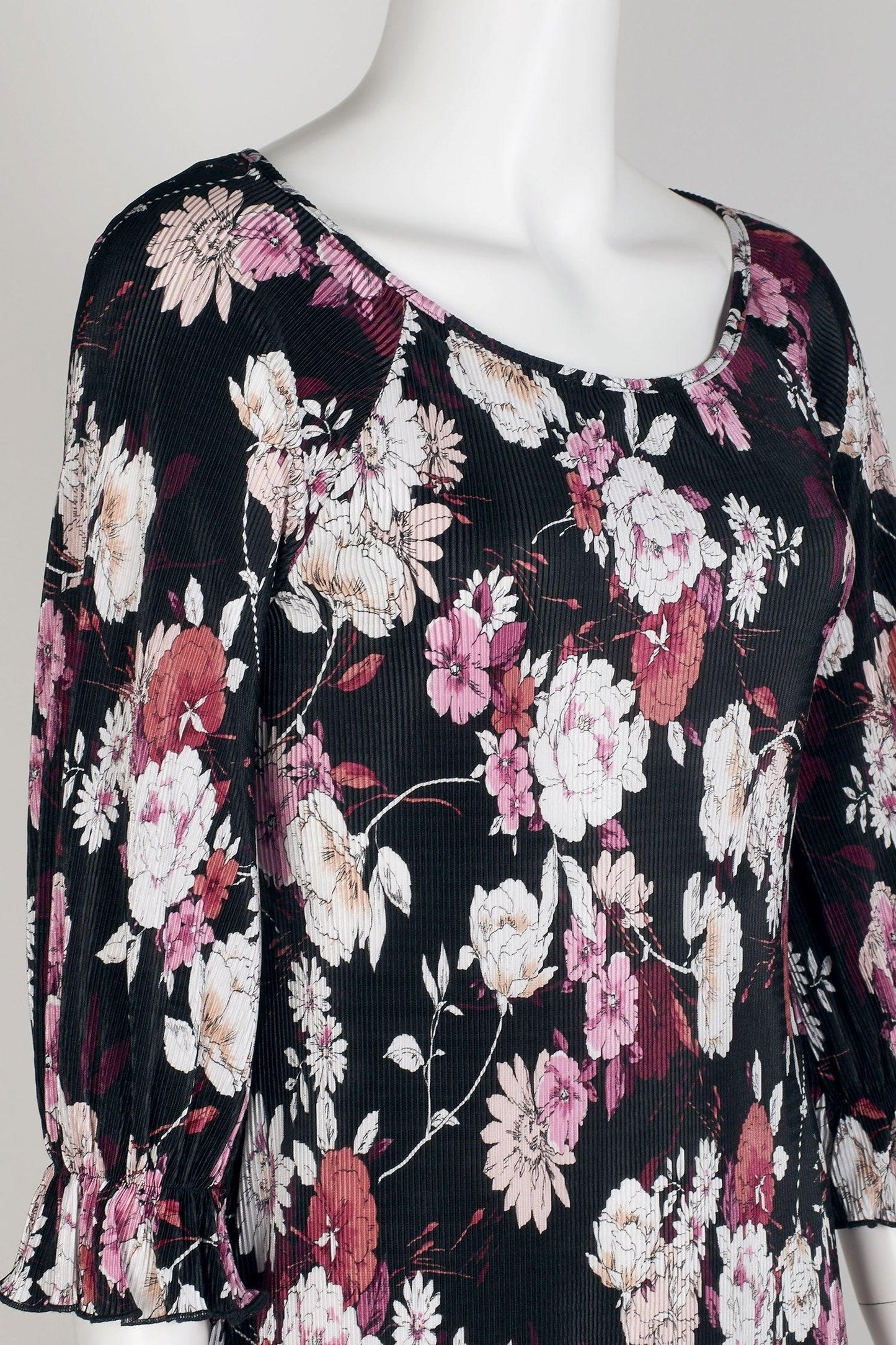 Connected Apparel Short 3/4 Sleeve Floral Dress - The Dress Outlet