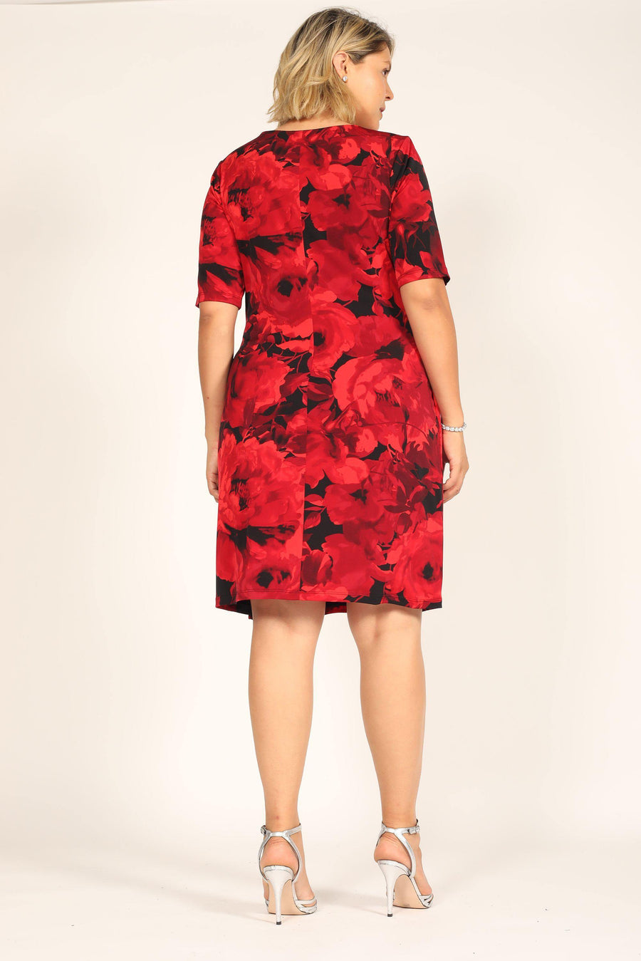 Connected Apparel Short Plus Size Floral Print Dress - The Dress Outlet
