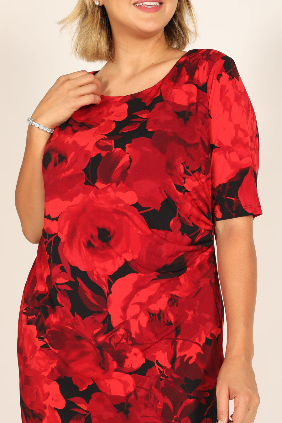 Connected Apparel Short Plus Size Floral Print Dress - The Dress Outlet
