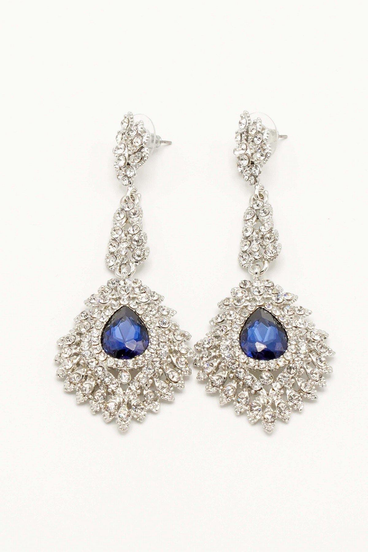 Crystal Drop Rhinestone Teardrop Long Earrings - The Dress Outlet
