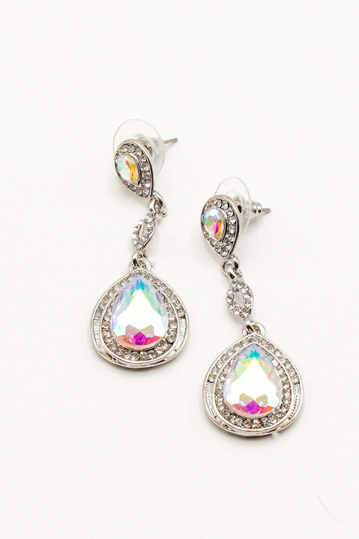 Dangle Clear Diamante Teardrop Rhinestone Earrings - The Dress Outlet