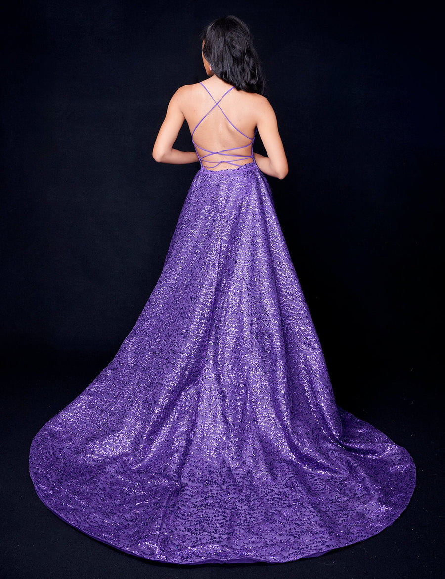Prom Dresses Overskirt Long Ruffle Formal Prom Dress Purple