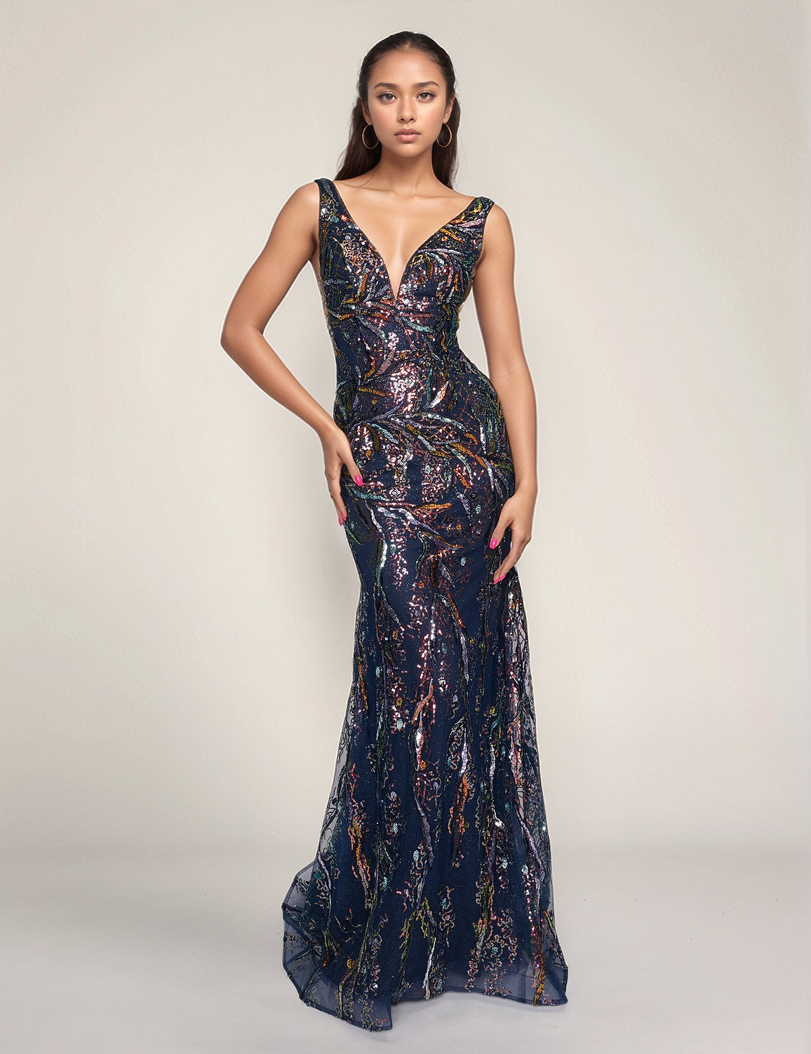 Prom Dresses Mermaid Formal Long Sequin Prom Dress Navy