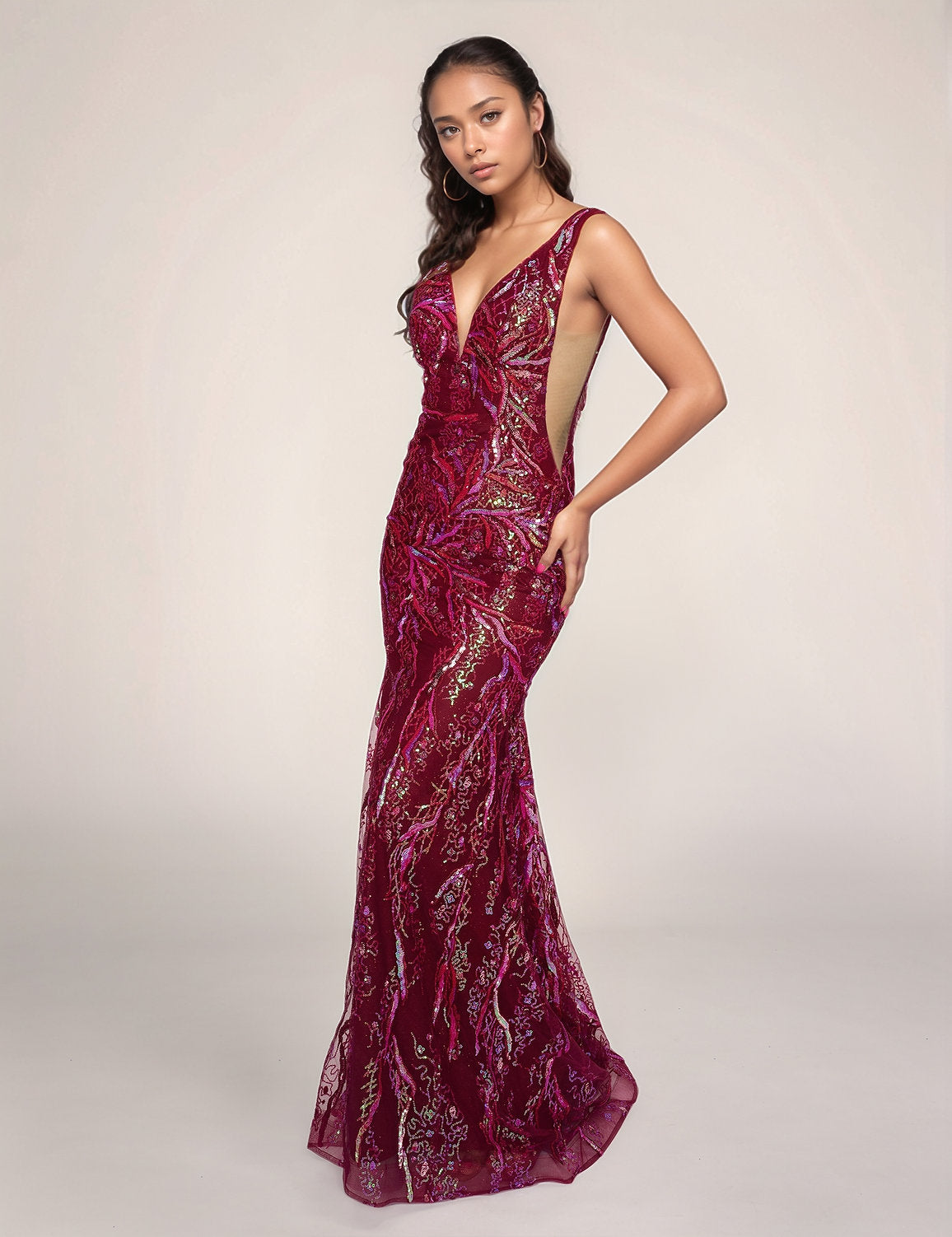 Prom Dresses Mermaid Formal Long Sequin Prom Dress Burgundy