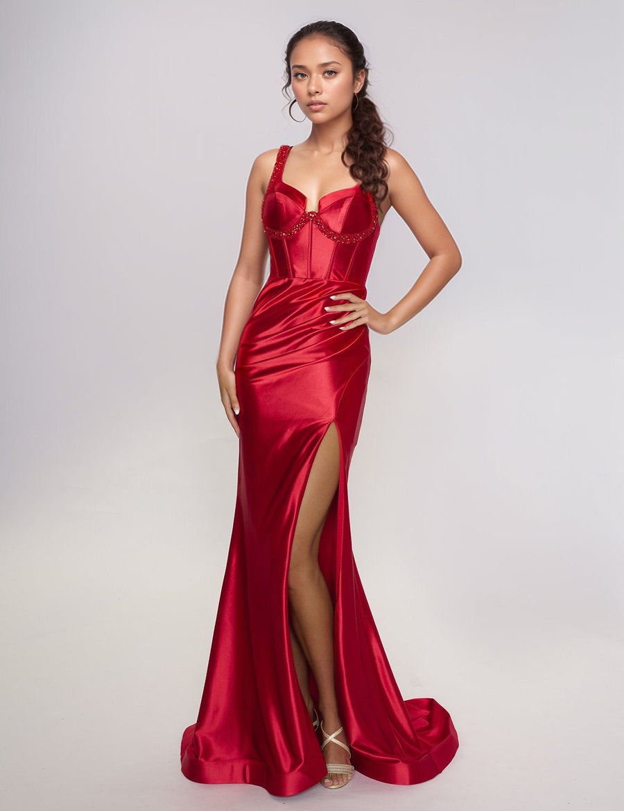 Prom Dresses Fitted Long Mermaid Formal Prom Dress Red
